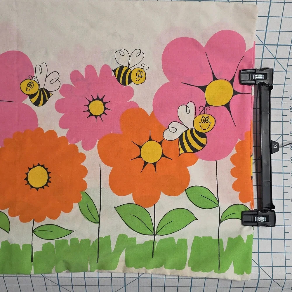 Pillowcase, “Flowers and Bees” by Cannon, Vintage, Monticello 1970s